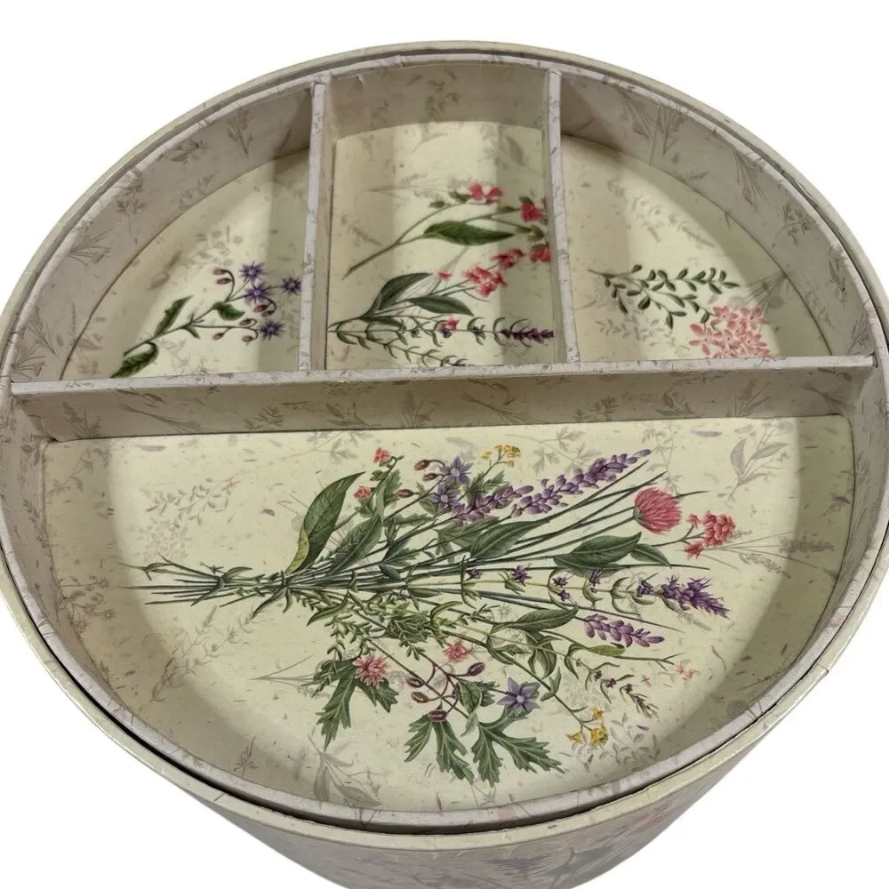 Revelations Round Keepsake Jewelry Trinket Storage Box Herbal Bouquet 9